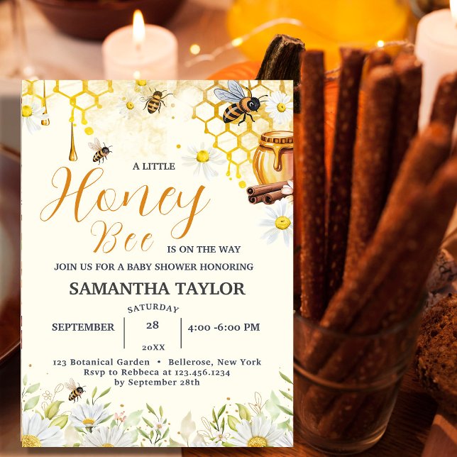 A Little Honey Bee is on the Way Baby Shower  Invitation (A Little Honey Bee is on the Way Baby Shower Invitation #zazzlemade #zazzlefinds #honeybabyshower)