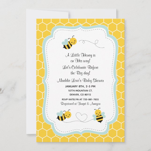 A Little Honey Bee Shower Invitation (Front)