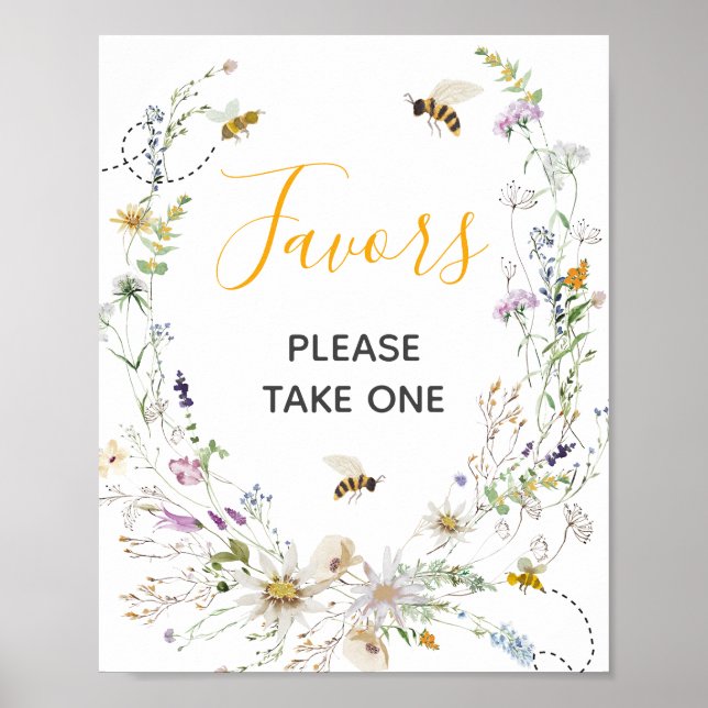 A Little Honey Bee Wildflower Baby Shower Favours Poster (Front)