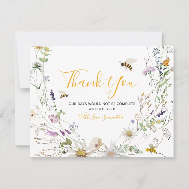 A Little Honey Bee Wildflower Baby Shower Thank You Card (Front)