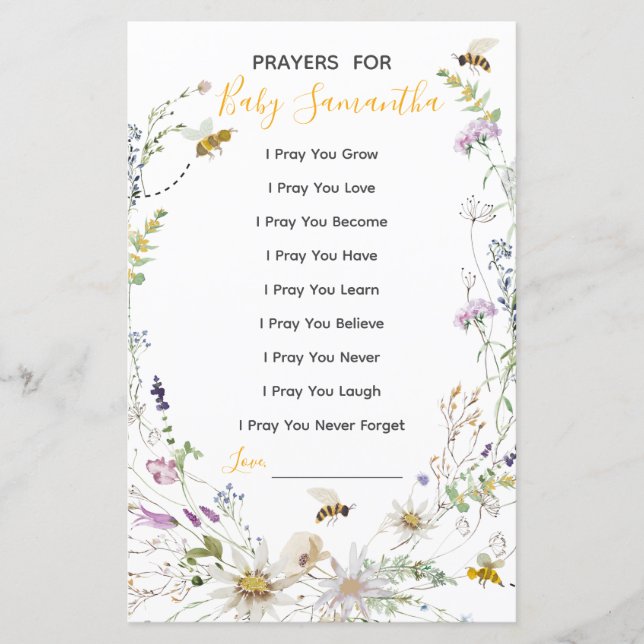 A Little Honey Bee Wildflower Prayers For Baby (Front)