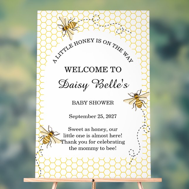 A little Honey Is On The Way Baby Shower Acrylic Sign (Neutral)