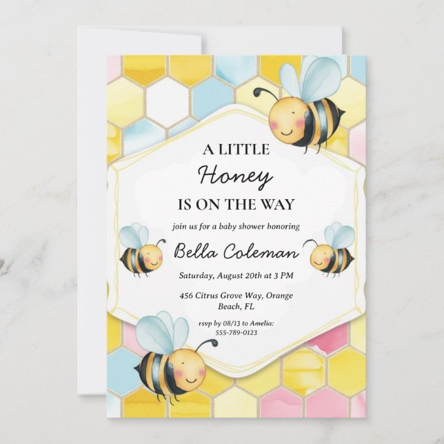 a little honey is on the way baby shower invitation (Front)