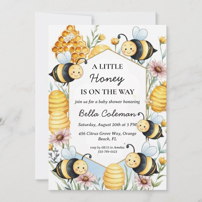 a little honey is on the way baby shower invitation (Front)