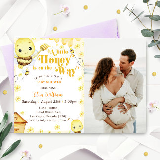 A Little Honey Is On The Way  Baby Shower Photo Invitation