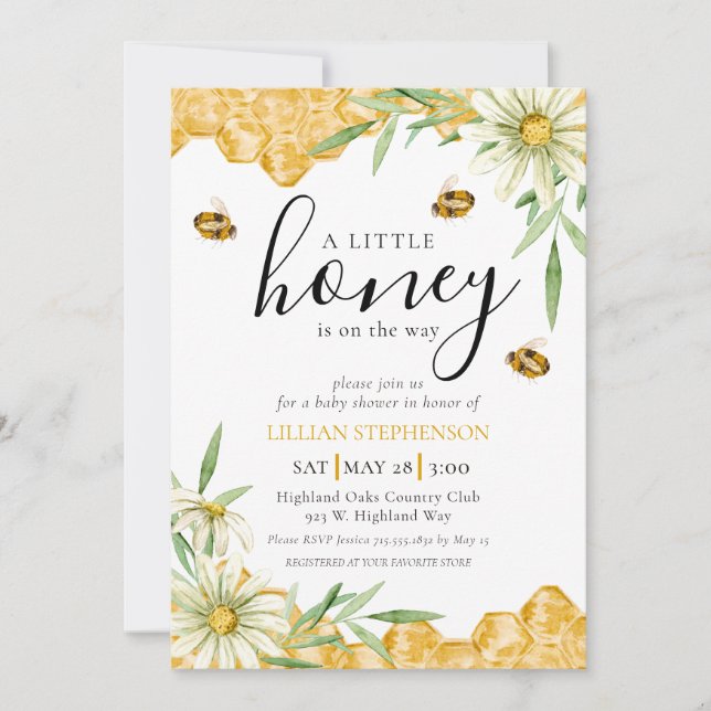 A Little Honey Is On The Way Bee Baby Shower  Invitation (Front)