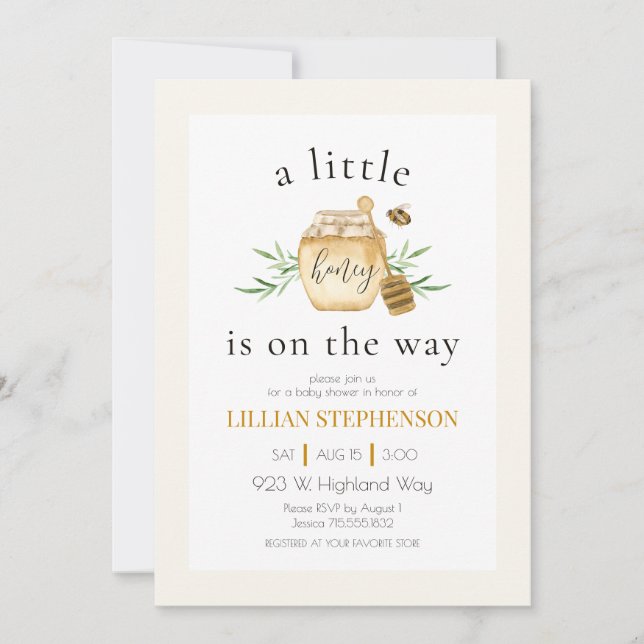 A Little Honey Is On The Way Bee Baby Shower  Invitation (Front)