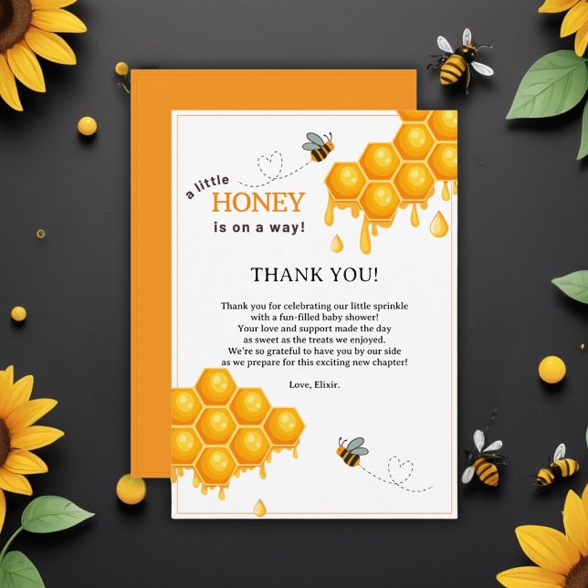 A Little Honey Is On the Way Honeycomb Baby Shower Thank You Card (Creator Uploaded)