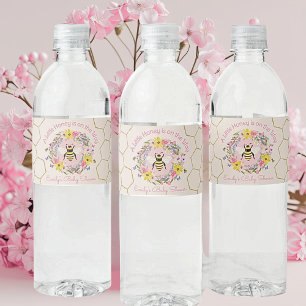 A Little Honey Is On the Way Pink Baby Shower Water Bottle Label