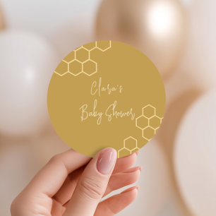 A Little Honey Minimal Golden Beige Baby Shower Classic Round Sticker