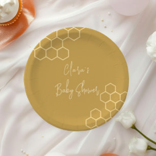 A Little Honey Minimal Golden Beige Baby Shower Paper Plate