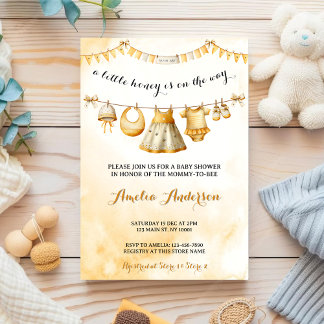 A little Honey On The Way Clothesline Baby Shower Invitation