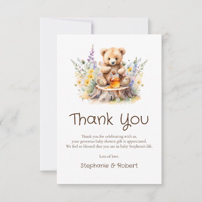 A little Honey On The Way Teddy Bear Baby Shower  Thank You Card (Front)