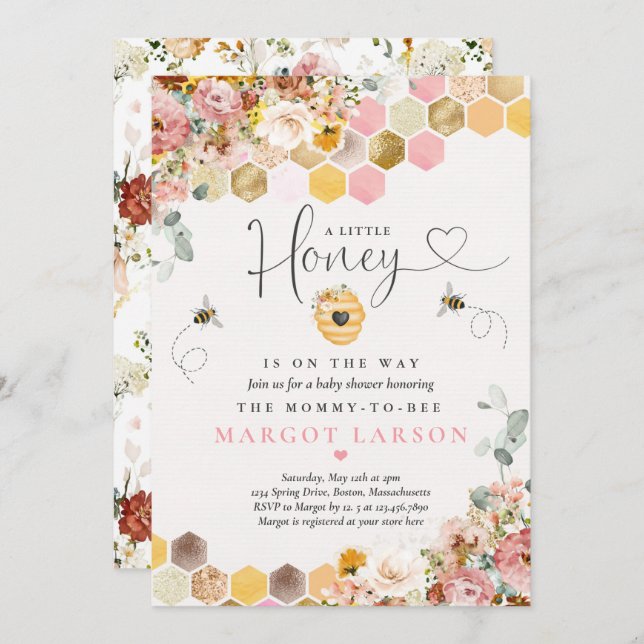 A Little Honey On The Way Wildflower Baby Shower Invitation (Front/Back)