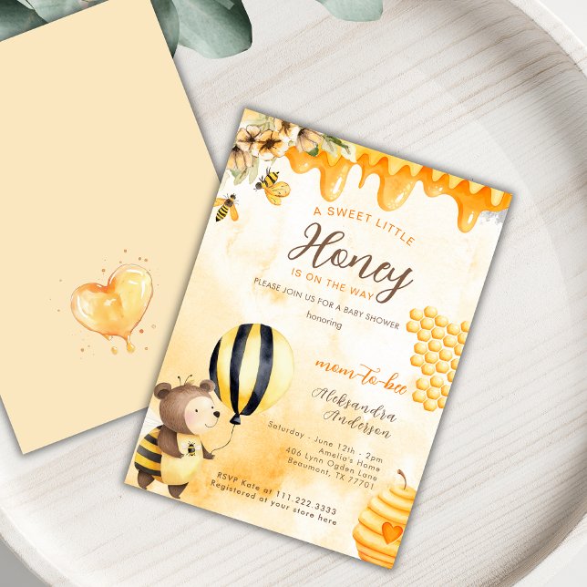 A Little Honey On Way Bee Bear Floral Baby Shower  Invitation (Creator Uploaded)