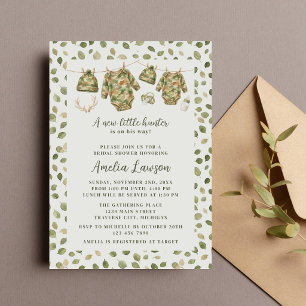 A Little Hunter Camo Country Antlers Baby Shower Invitation
