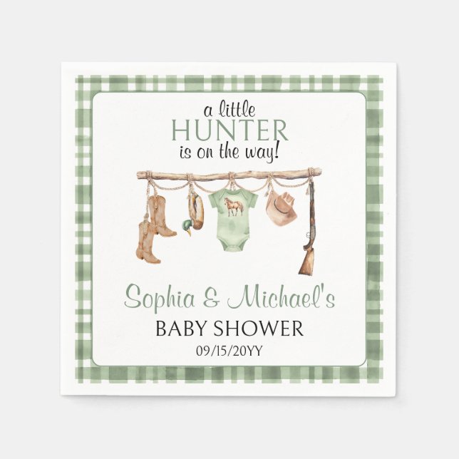 A Little Hunter Is On The Way Baby Shower Party Napkin (Front)
