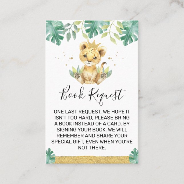 A Little King Lion Crown Baby Shower Book Request Business Card (Front)