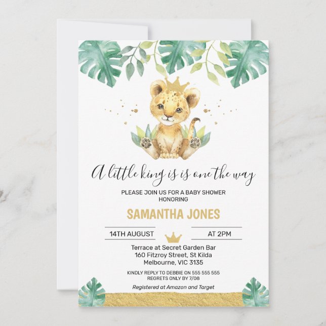 A Little King Lion Crown Baby Shower Invitation (Front)