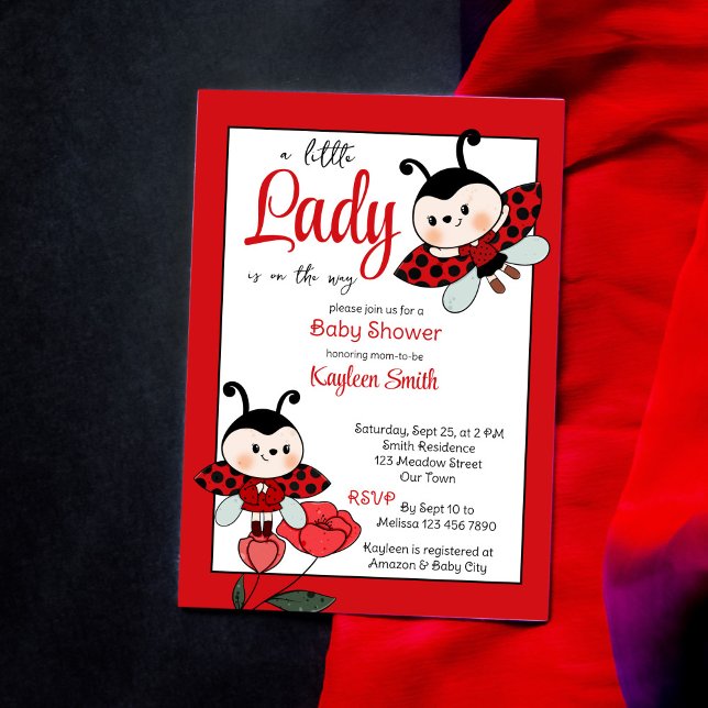 A little lady cute ladybug baby shower invitation (Creator Uploaded)