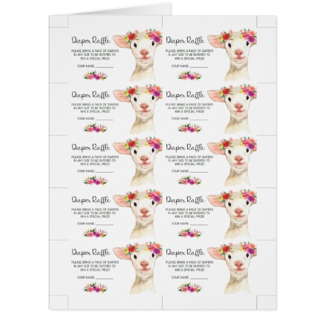 A Little Lamb Baby Shower Diaper Raffle Cards (Front)