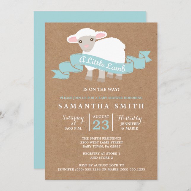 A Little Lamb Boy Baby Shower Invitation (Front/Back)