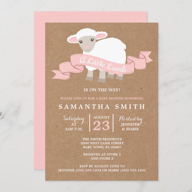 A Little Lamb Girl Baby Shower Invitation (Front/Back)