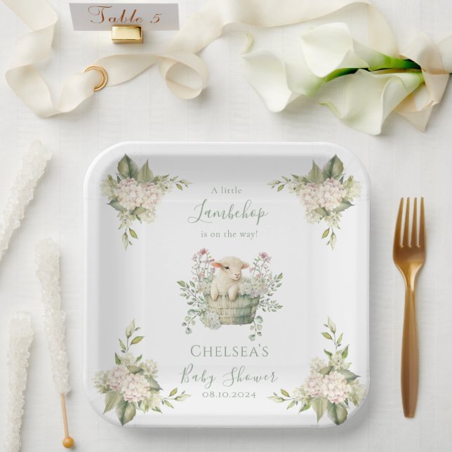 A Little Lambchop Floral Sheep Baby Shower Paper Plate (Wedding)