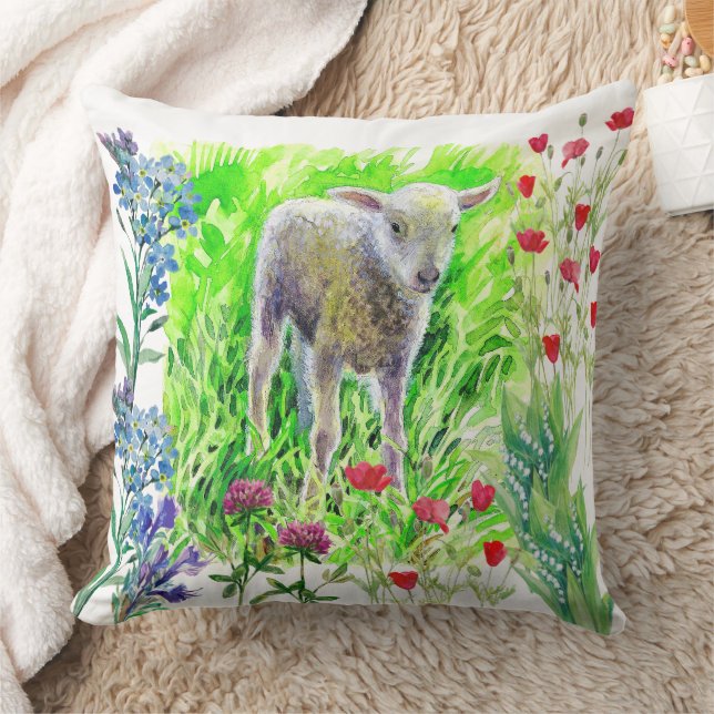 A little lamm and wildflowers  cushion (Blanket)