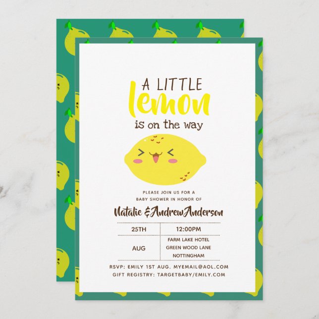 A Little Lemon On The Way Fresh Yellow Baby Shower Invitation (Front/Back)