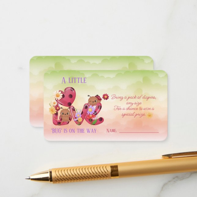 A Little Love Bug Is On the Way Baby Shower Enclosure Card (Front/Back In Situ)
