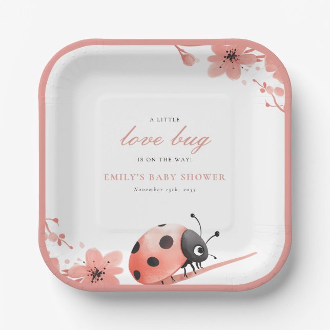 A Little Love Bug Is On The Way Baby Shower Paper Plate (Front)