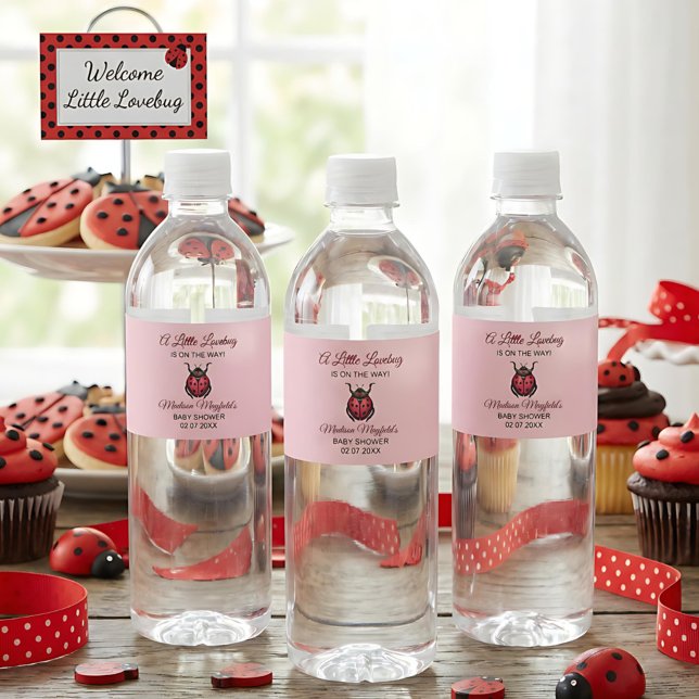 A Little Love Bug Is On The Way Ladybug Water Bottle Label (Creator Uploaded)