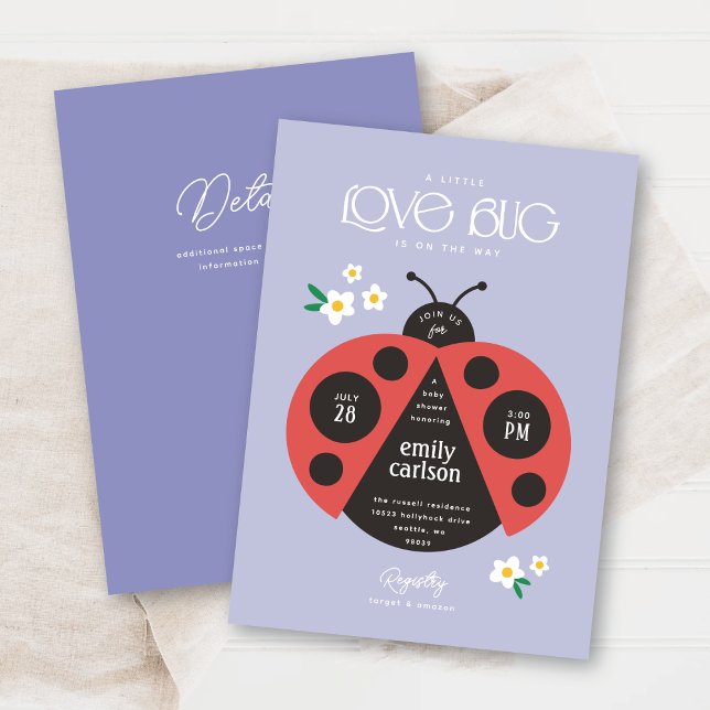 A Little Love Bug Purple Baby Girl Shower Invitation (Creator Uploaded)