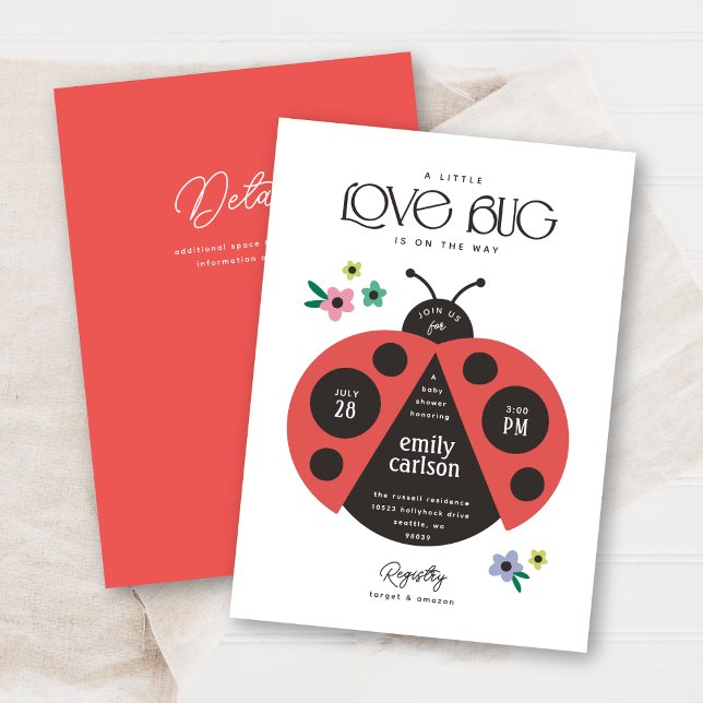 A Little Love Bug Red & White Baby Girl Shower Invitation (Creator Uploaded)