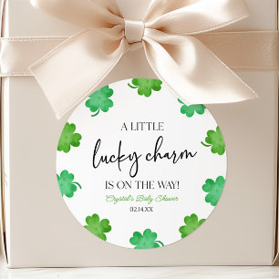A Little Lucky Charm Green Clover Baby Shower Classic Round Sticker