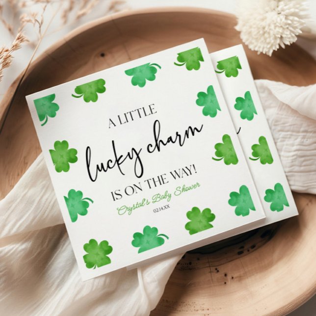 A Little Lucky Charm Green Clover Baby Shower Napkin (Creator Uploaded)