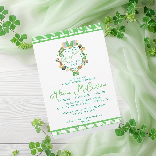 A Little Lucky Charm Is on the Way  Crest baby  Invitation (A Little Lucky Charm Is on the Way Crest baby Invitation)