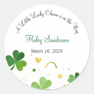 A Little Lucky Charm is on the Way Invitation Classic Round Sticker