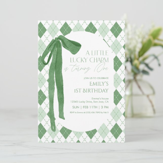 A Little Lucky Charm Is Turning One Invitation (Standing Front)