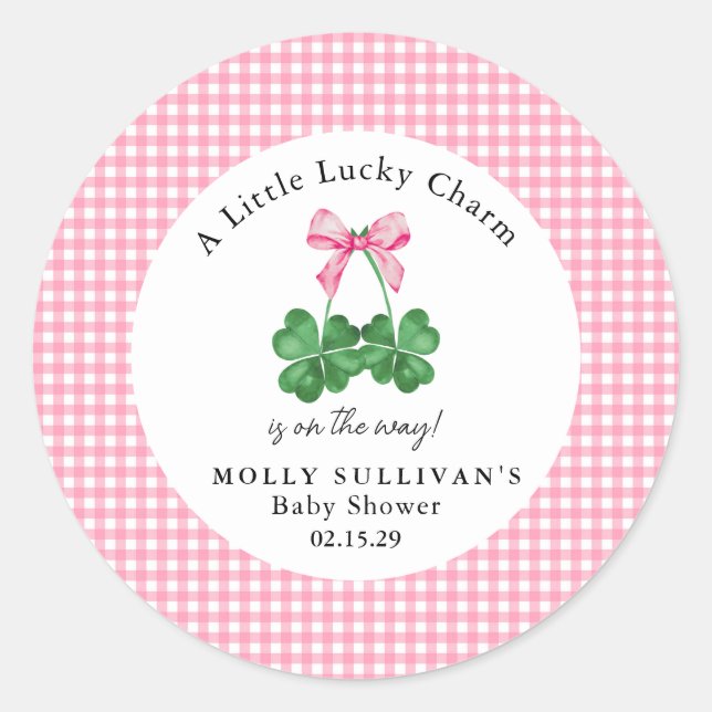 A Little Lucky Charm Shamrock Baby Shower  Classic Round Sticker (Front)