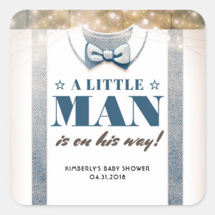 A Little Man Is On His Way Baby Shower Square Sticker