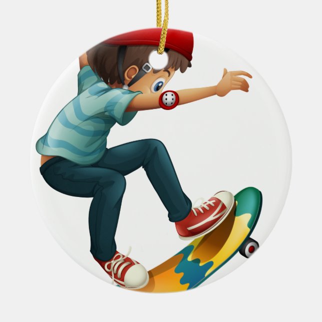 A little man skateboarding ceramic ornament (Front)