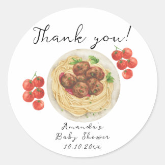 A little Meatball is on the way Baby Shower Classic Round Sticker