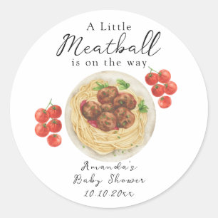 A little Meatball is on the way Baby Shower Classic Round Sticker