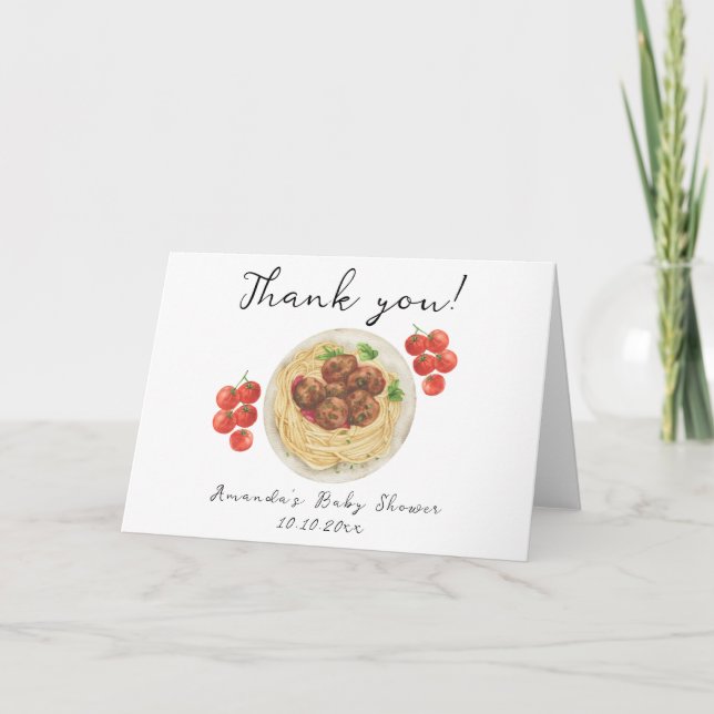 A little Meatball is on the way Baby Shower Thank You Card (Front)
