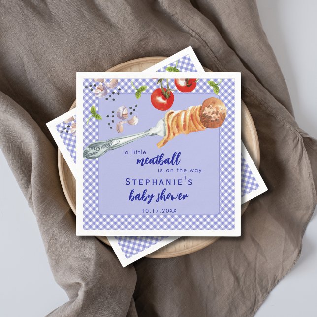 A Little Meatball Is On The Way Blue Baby Shower Napkin (Creator Uploaded)