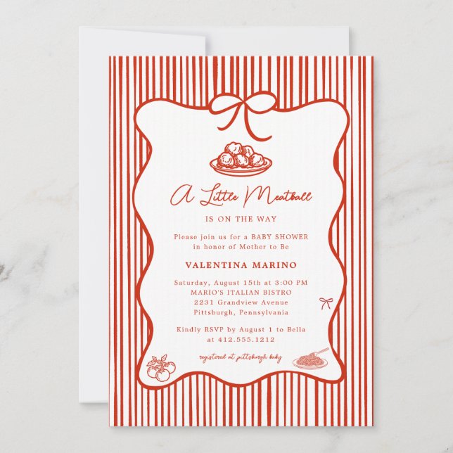 A Little Meatball is on the Way Doodle Baby Shower Invitation (Front)