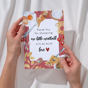 A Little Meatball Is On The Way Red Baby Shower Thank You Card