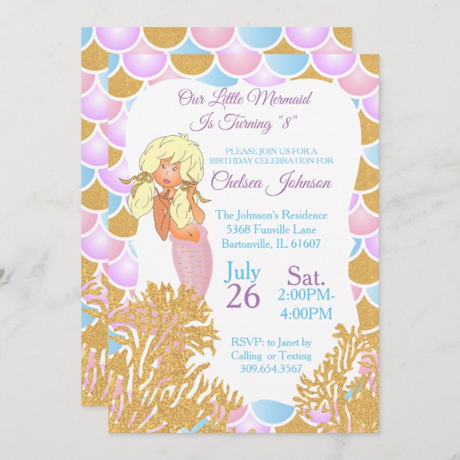 A Little Mermaid 00th Birthday Invitation (Front/Back)
